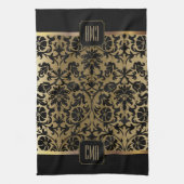 Monogram Gold en Floral Damask Pattern Kitchen Tow Theedoek (Verticaal)