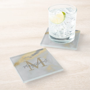 Monogram Gold en grijze marmer Glazen Onderzetter