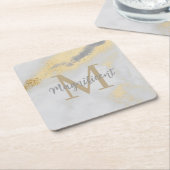 Monogram Gold en grijze marmer Kartonnen Onderzetters (Schuin)