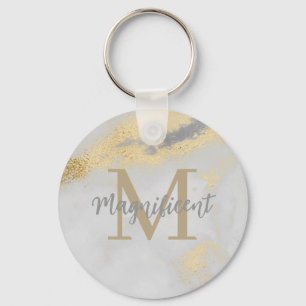 Monogram Gold en grijze marmer Sleutelhanger