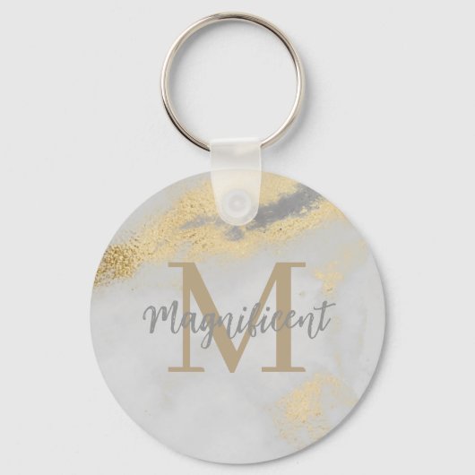 Monogram Gold en grijze marmer Sleutelhanger (Voorkant)