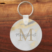 Monogram Gold en grijze marmer Sleutelhanger (Voorkant)