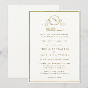 Monogram Gold en Ivory Arabic Wedding Kaart