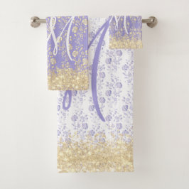 Monogram Gold en lavender Floral Bad Handdoek