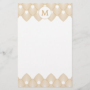 Monogram Gold en White Art Deco Pattern Briefpapier