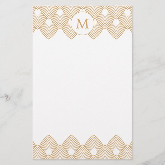 Monogram Gold en White Art Deco Pattern Briefpapier (Voorkant)