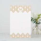 Monogram Gold en White Art Deco Pattern Briefpapier (Staand voorkant)