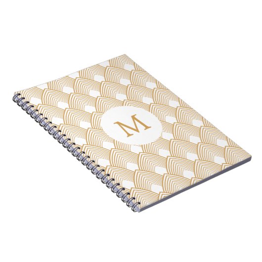Monogram Gold en White Art Deco Pattern Notitieboek (Rechterzijde)