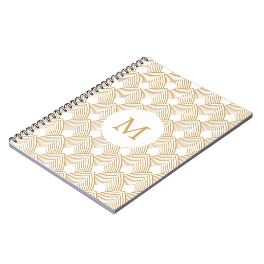 Monogram Gold en White Art Deco Pattern Notitieboek (Linkerzijde)