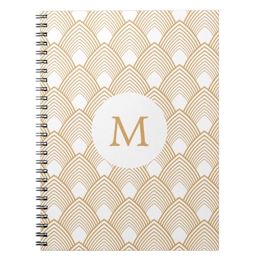 Monogram Gold en White Art Deco Pattern Notitieboek (Voorkant)