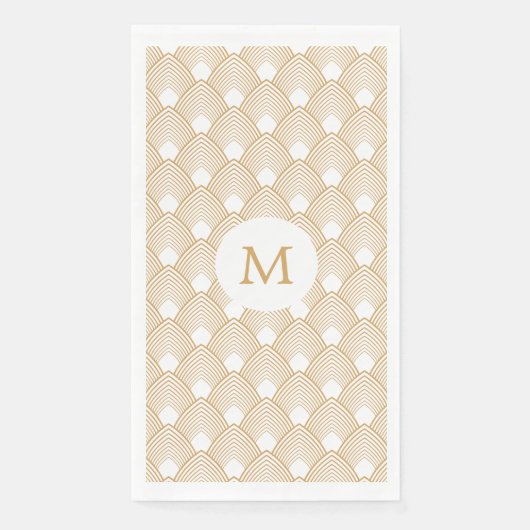 Monogram Gold en White Art Deco Pattern Servet (Voorkant)
