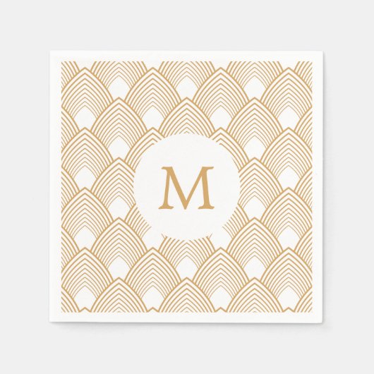 Monogram Gold en White Art Deco Pattern Servetten (Voorkant)