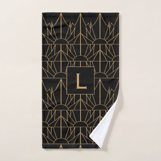 Monogram Gold en zwart Deco Patroon Bad Handdoek (Handdoek)