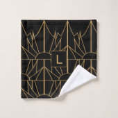 Monogram Gold en zwart Deco Patroon Bad Handdoek (Wasdoekje)