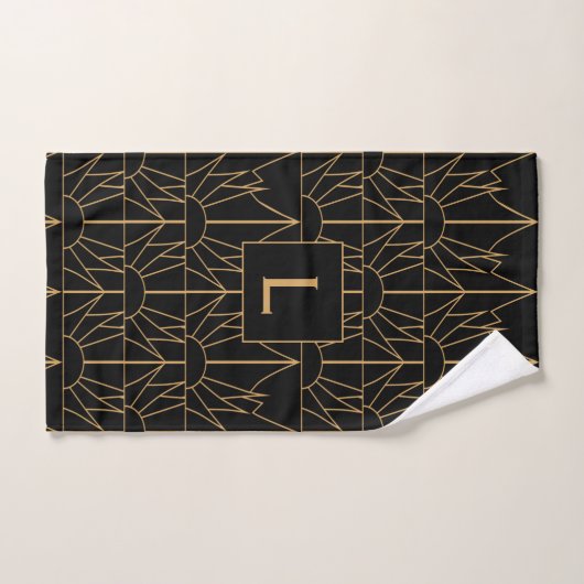 Monogram Gold en zwart Deco Patroon Bad Handdoek (Handdoek)