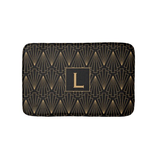 Monogram Gold en zwart Deco Patroon Badmat (Voorkant)