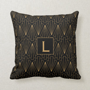 Monogram Gold en zwart Deco Patroon Kussen