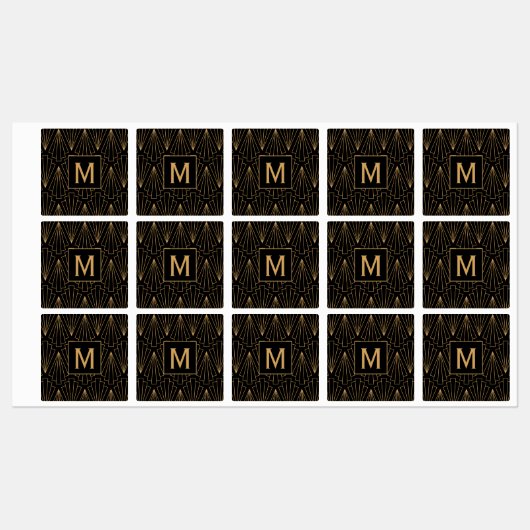 Monogram Gold en zwart Deco Patroon Labels (Vel)