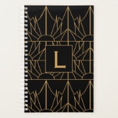 Monogram Gold en zwart Deco Patroon Planner (Voorkant)