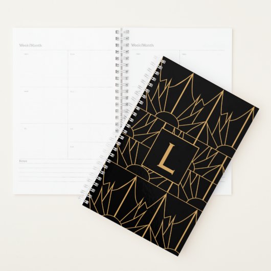 Monogram Gold en zwart Deco Patroon Planner (Display)