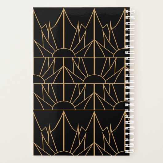 Monogram Gold en zwart Deco Patroon Planner (Achterkant)
