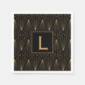 Monogram Gold en zwart Deco Patroon Servet (Voorkant)