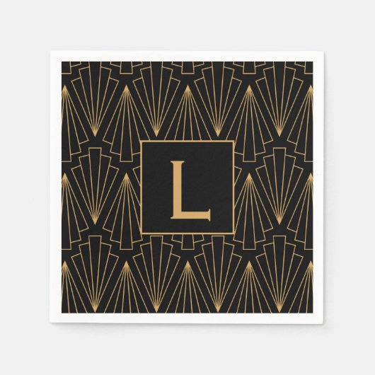Monogram Gold en zwart Deco Patroon Servet (Voorkant)