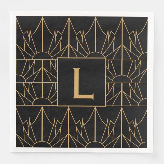 Monogram Gold en zwart Deco Patroon Servet (Voorkant)