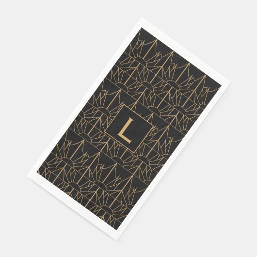 Monogram Gold en zwart Deco Patroon Servet (Hoek)