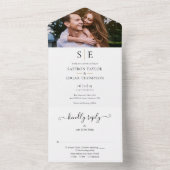 Monogram Gold en zwart fotohuwelijk All In One Uitnodiging (Binnen)