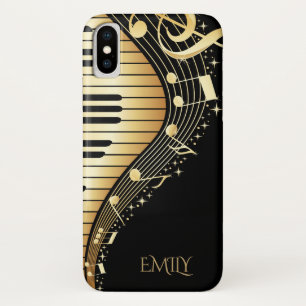 Monogram Gold- en zwarte muzieksleutels iPhone X Hoesje