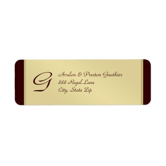 Monogram Gold Faux Metal Brown Address Label (Voorkant)