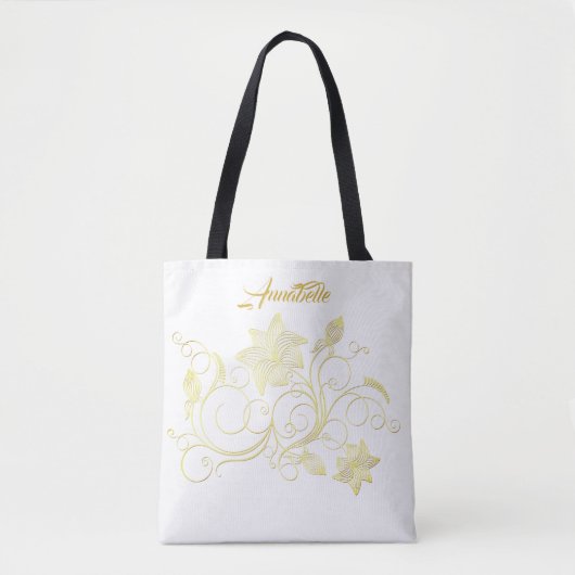 Monogram Gold Filigree Flower & Ivy on White Tote Bag (Voorkant)