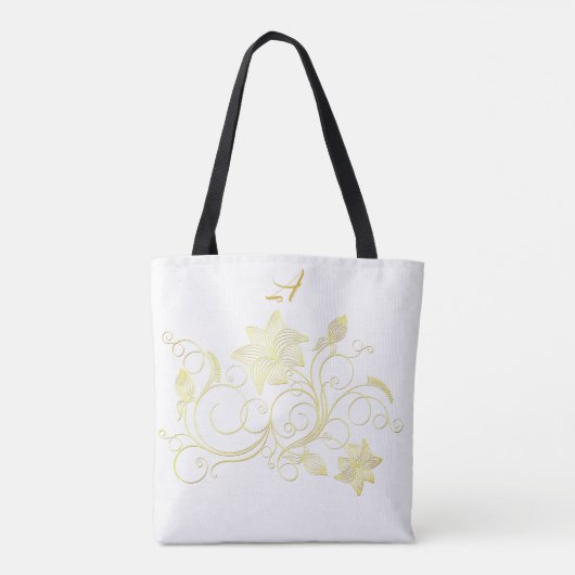 Monogram Gold Filigree Flower & Ivy on White Tote Bag (Achterkant)