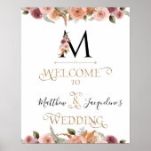 Monogram Gold Floral Calligraphy Welcome Wedding Poster (Voorkant)