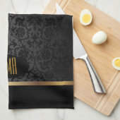 Monogram Gold & Floral Damask Pattern Theedoek (Quarter Fold)