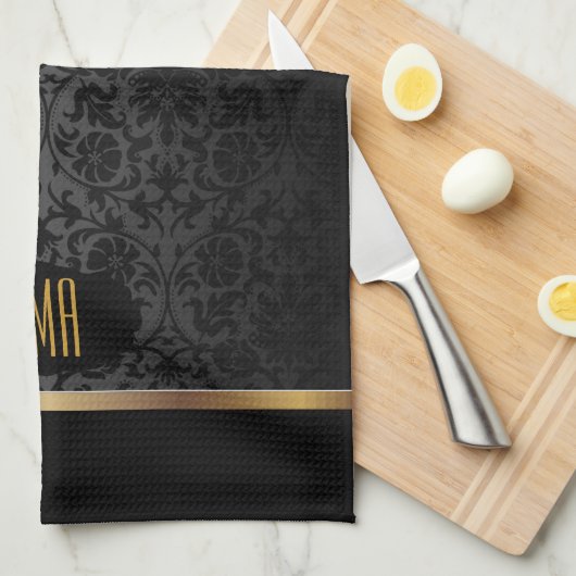 Monogram Gold & Floral Damask Pattern Theedoek (Quarter Fold)