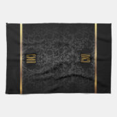 Monogram Gold & Floral Damask Pattern Theedoek (Horizontaal)