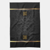 Monogram Gold & Floral Damask Pattern Theedoek (Verticaal)