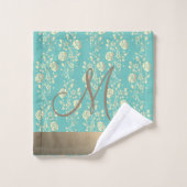 Monogram Gold Floral op Blauwgroen Groen Bad Handdoek (Wasdoekje)