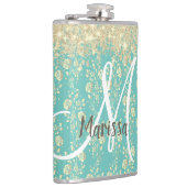 Monogram Gold Floral op groen Blauwgroen Heupfles (Rechts)