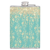 Monogram Gold Floral op groen Blauwgroen Heupfles (Achterkant)