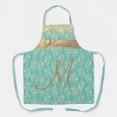 Monogram Gold Floral op groen Blauwgroen Schort (Voorkant)