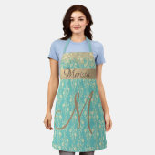 Monogram Gold Floral op groen Blauwgroen Schort (Gedragen)