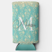 Monogram Gold Floral op groen Blauwgroen Seltzer Blikjeskoeler (Voorkant)