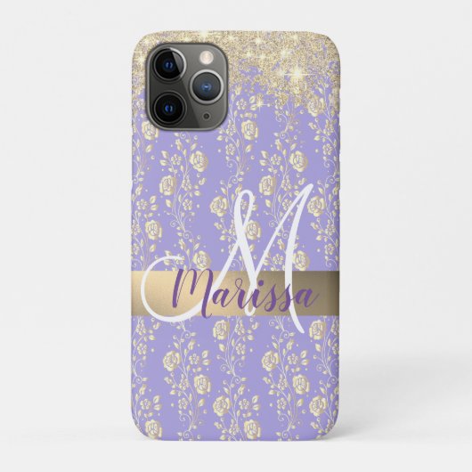 Monogram Gold Floral op Lavender Case-Mate iPhone Case (Achterkant)