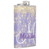 Monogram Gold Floral op Lavender Heupfles (Rechts)