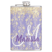 Monogram Gold Floral op Lavender Heupfles (Voorkant)