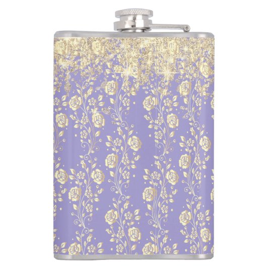 Monogram Gold Floral op Lavender Heupfles (Achterkant)