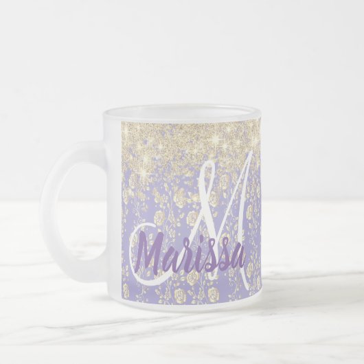 Monogram Gold Floral op Lavender Matglas Koffiemok (Links)